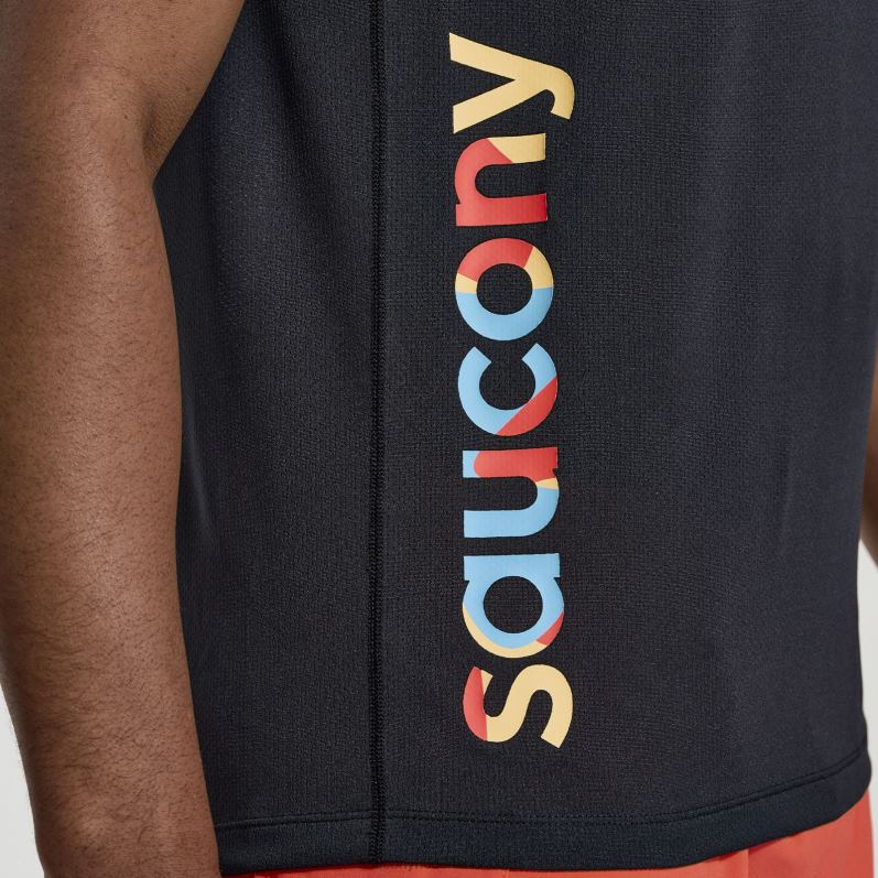 stopwatch grafische korte mouw Heren Saucony64BDR345 zwarte afbeelding