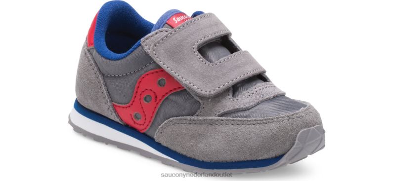 babyjazz sneaker met klittenband kinderen Saucony64BDR993 grijs/rood