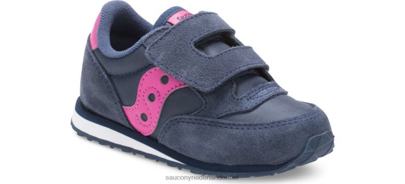 babyjazz sneaker met klittenband kinderen Saucony64BDR995 marine/roze