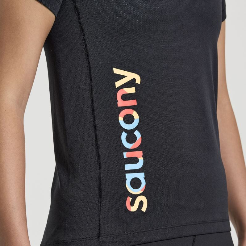 stopwatch grafische korte mouw vrouwen Saucony64BDR738 zwarte afbeelding